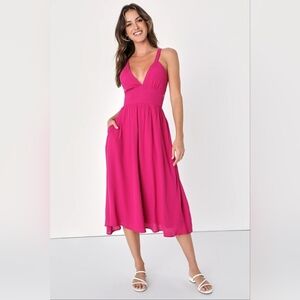 Lulu's Vibrant Fuchsia Midi Dress
